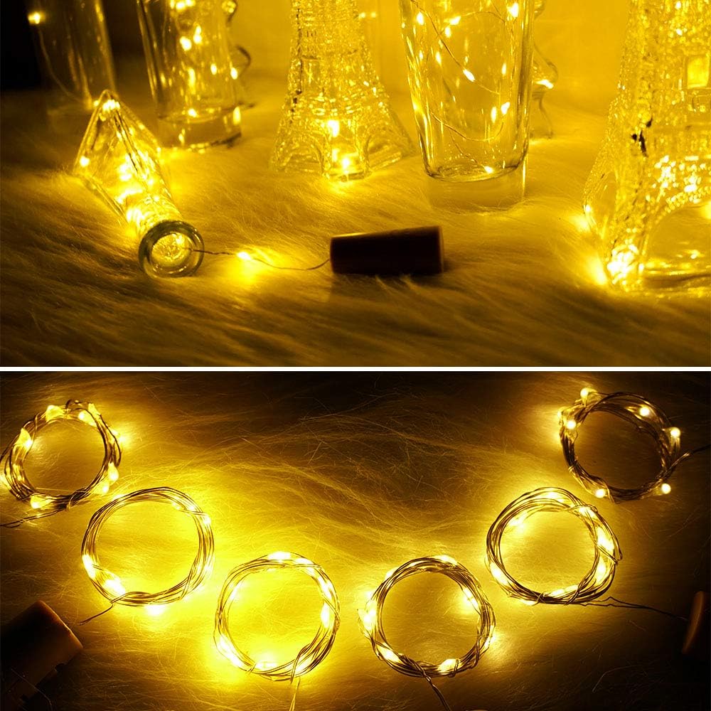 SunKite Wine Bottle String Lights with Cork,18 Pack 20 LED Warm White Mini Silver Copper Wire Fairy Lights Fit DIY Party Wedding Table Centerpieces Decor (Warm White)