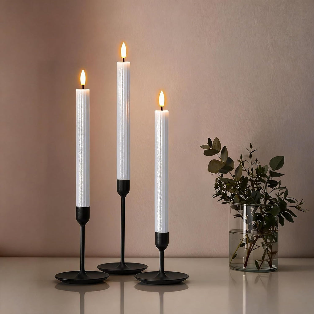 White Flameless Taper Candles Battery Operated with Remote Timer
