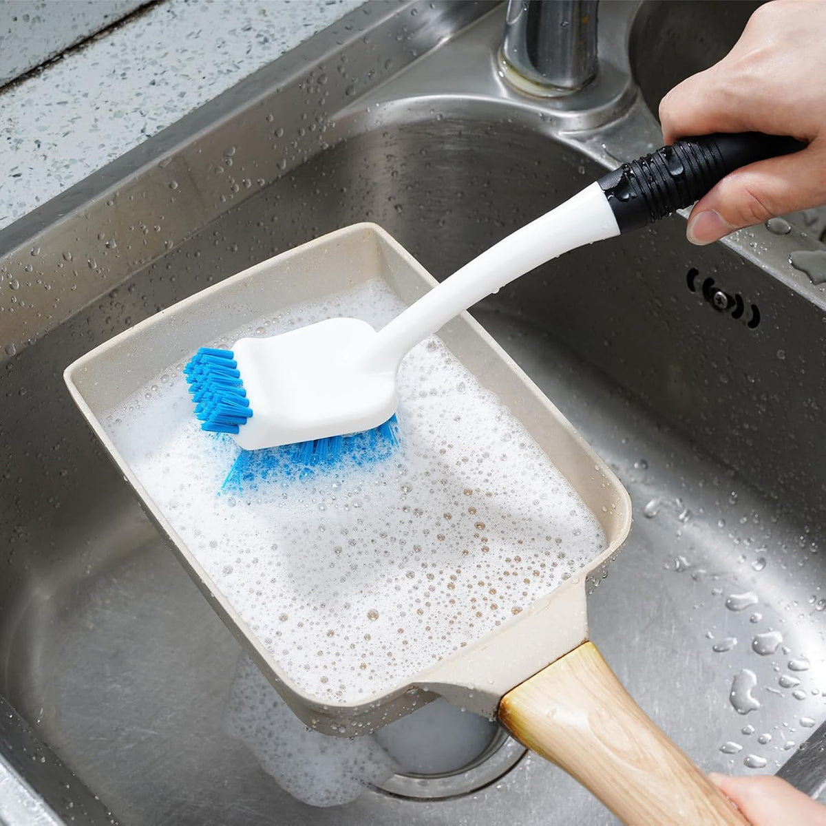 MOSOLAN Dish Brush Set of 3 with Bottle Brush, Dish Scrub Brush, Round Head