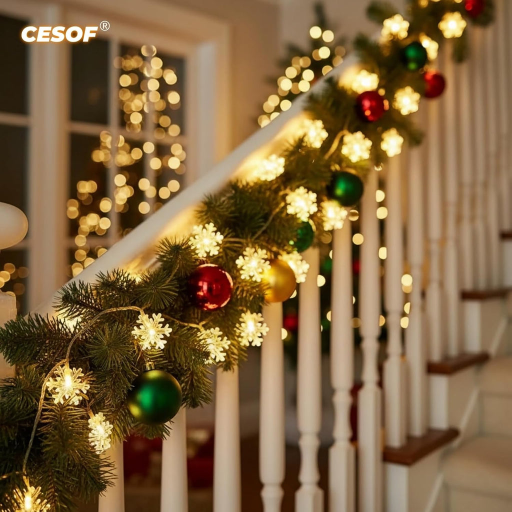 CESOF Christmas Lights, 20 Ft 40 Led Snowflake String Lights Battery Operated Fairy Lights for Bedroom Room Party Home Xmas Decor Indoor Outdoor Tree Decorations Warm White