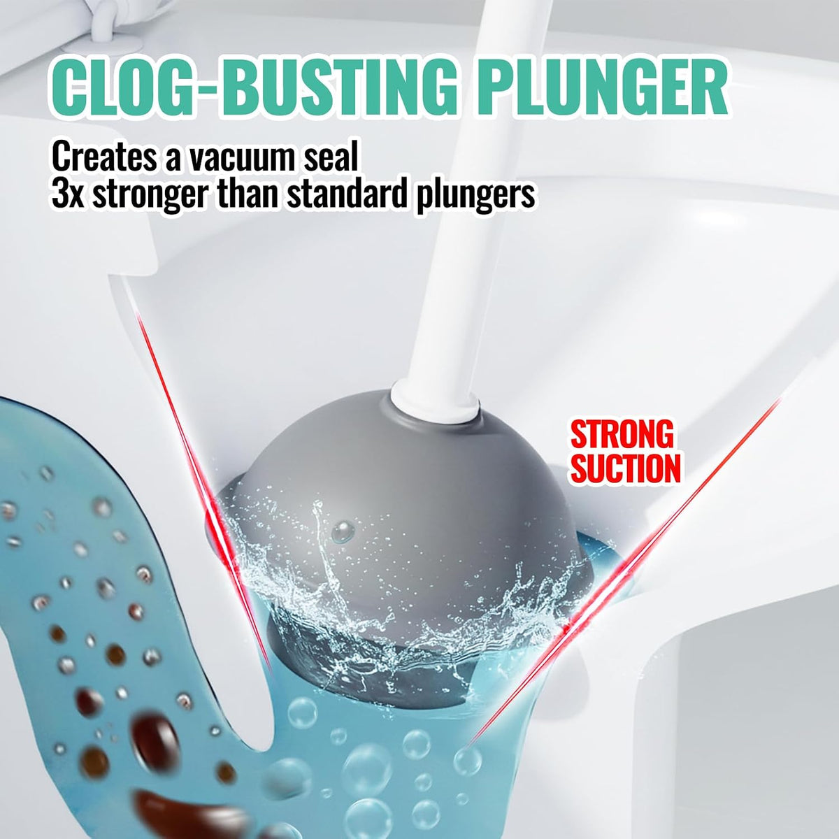 3in1 Toilet Brush and Plunger Set with Slim Crevice Tool and Holder