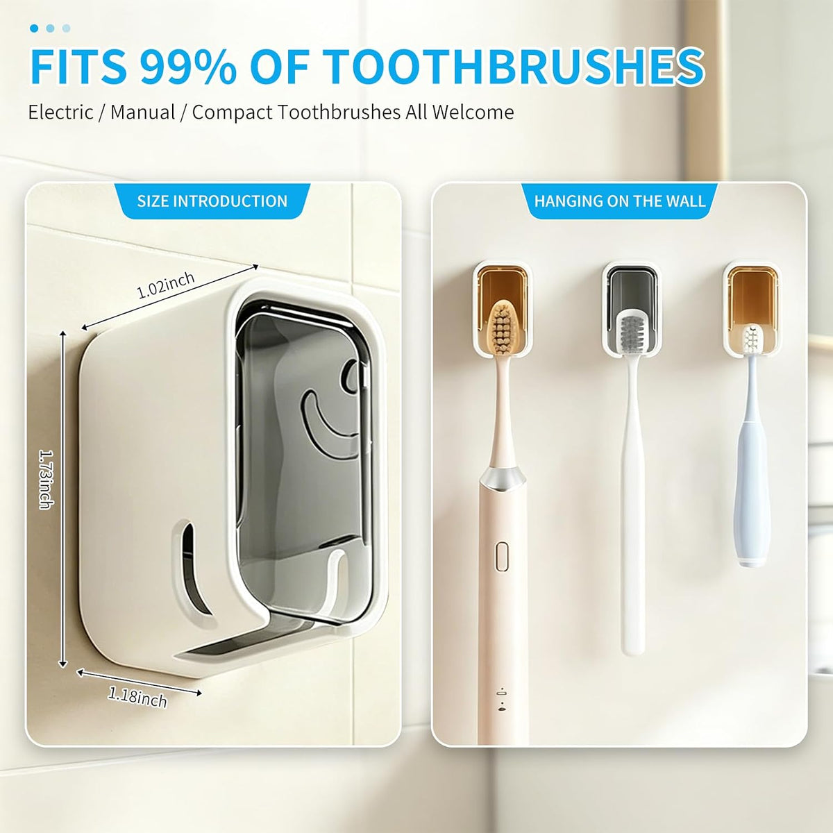 Toothbrush Holders for Bathroom 2 Pack, Drill-Free Dustproof Cover