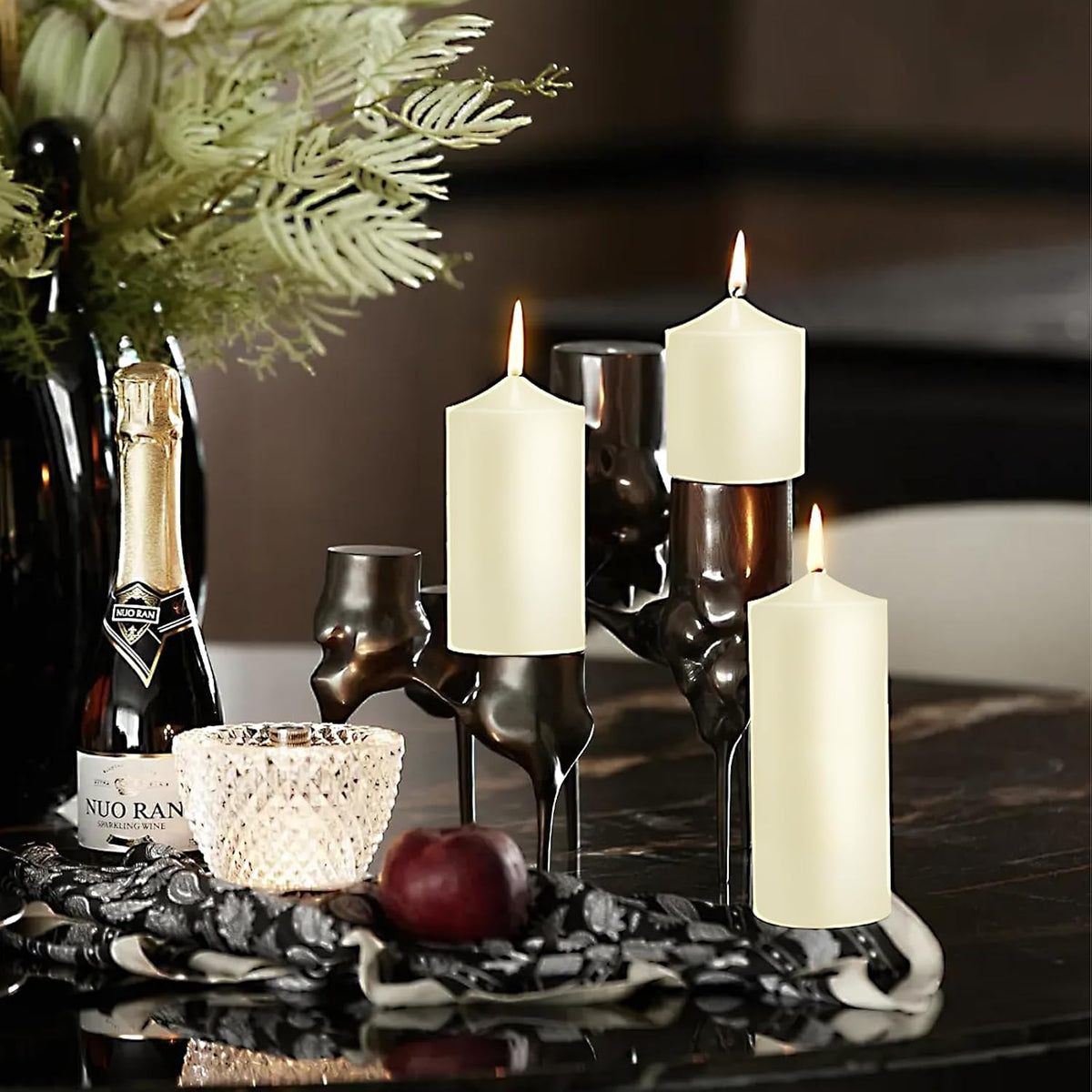 Pillar Candles 3 x 4, 6, and 8 inches, Large Handmade Candles Set of 3, Ivory Decorative Candles for Wedding, Home Decoration, Dinner, Church