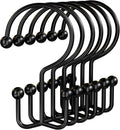 OEH 24 Pcs Shower Curtain Hooks, Metal Shower Curtain Rings, Black Shower Curtain Hooks Rust Proof, Double Shower Rings for Curtain, Easy Install Anti-Drop Shower Hooks for Shower Curtain, Black