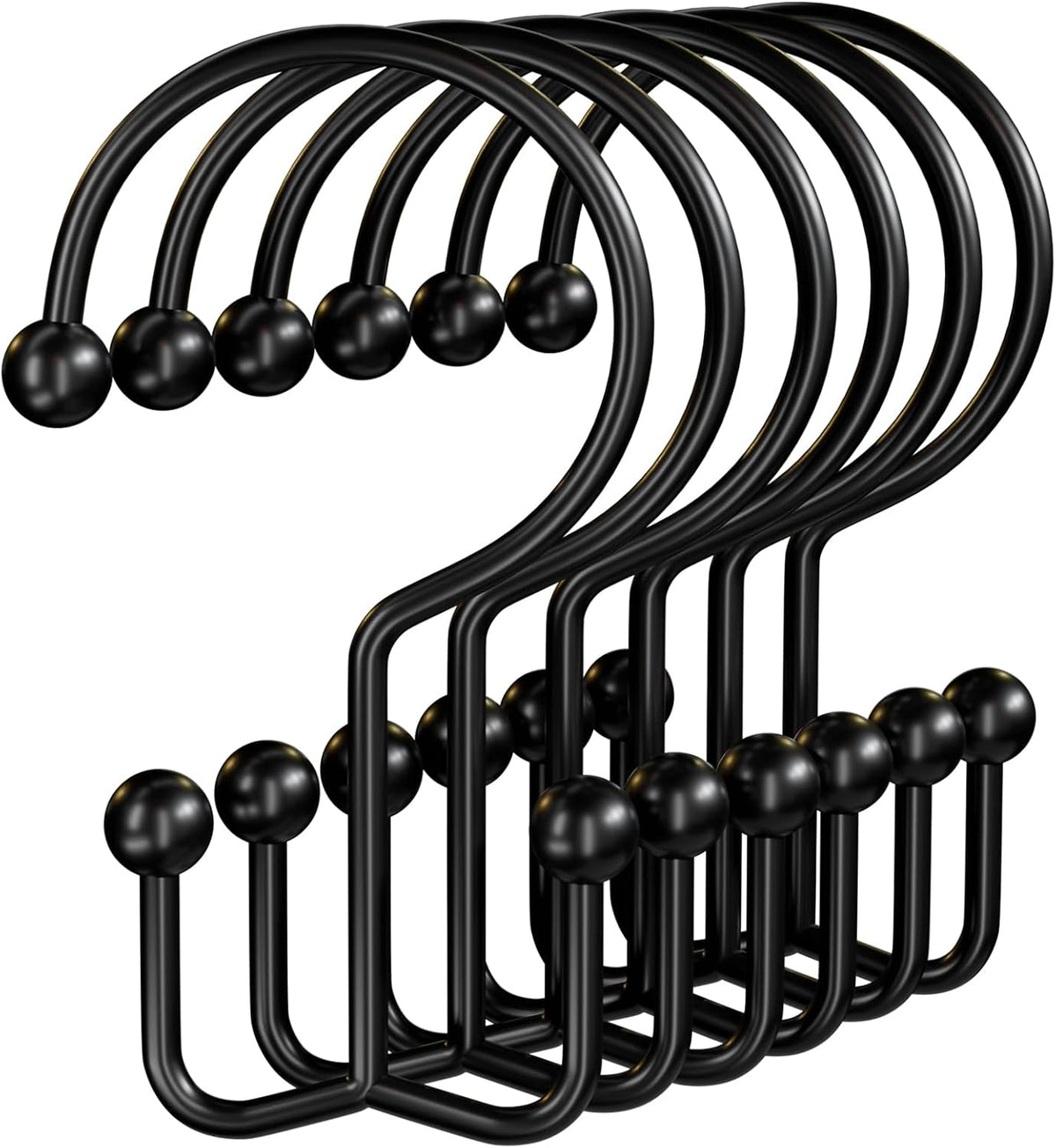 OEH 24 Pcs Shower Curtain Hooks, Metal Shower Curtain Rings, Black Shower Curtain Hooks Rust Proof, Double Shower Rings for Curtain, Easy Install Anti-Drop Shower Hooks for Shower Curtain, Black