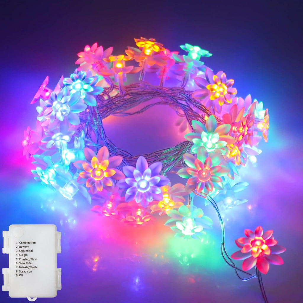 echosari Flower String Lights Battery Operated 158" Lotus Flower Multicolor