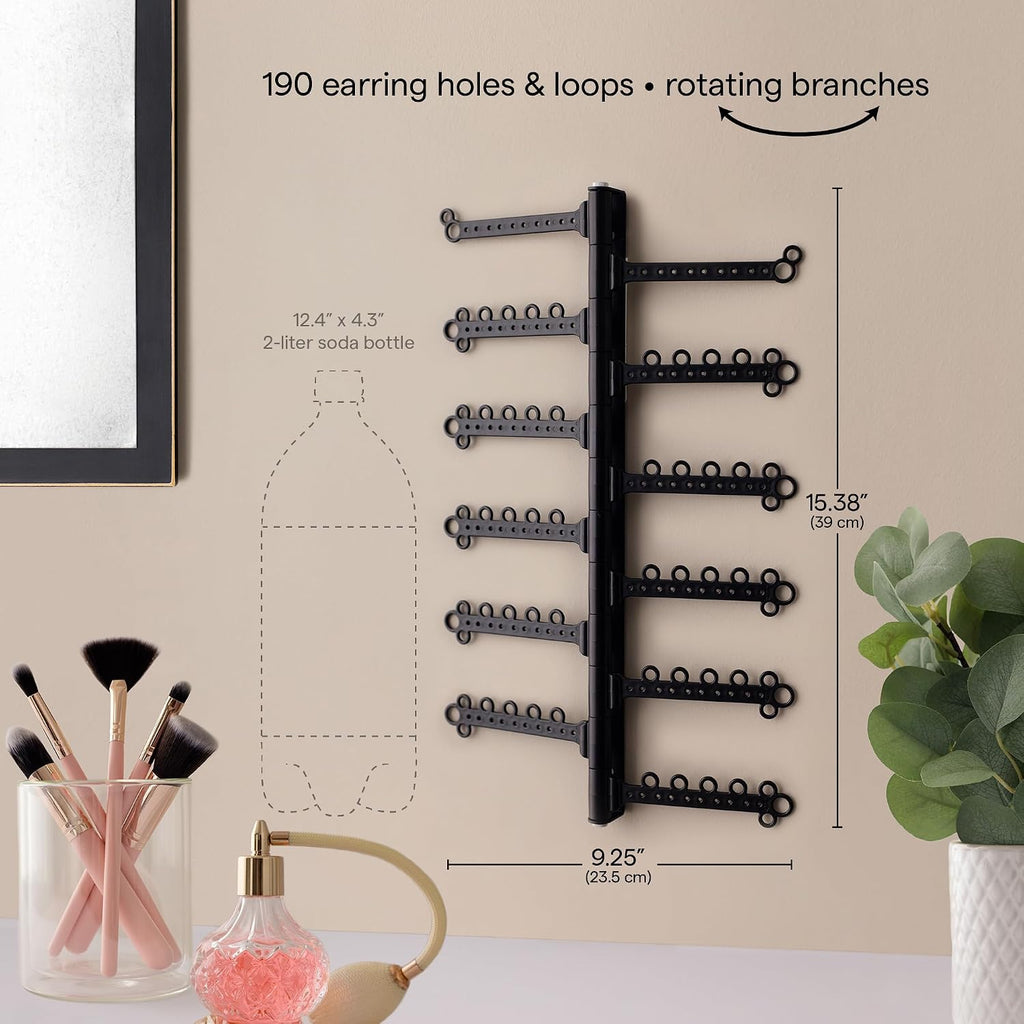 12-Tier Hanging Wall Jewelry Organizer, Earring,Necklace,Ring Holder-Black