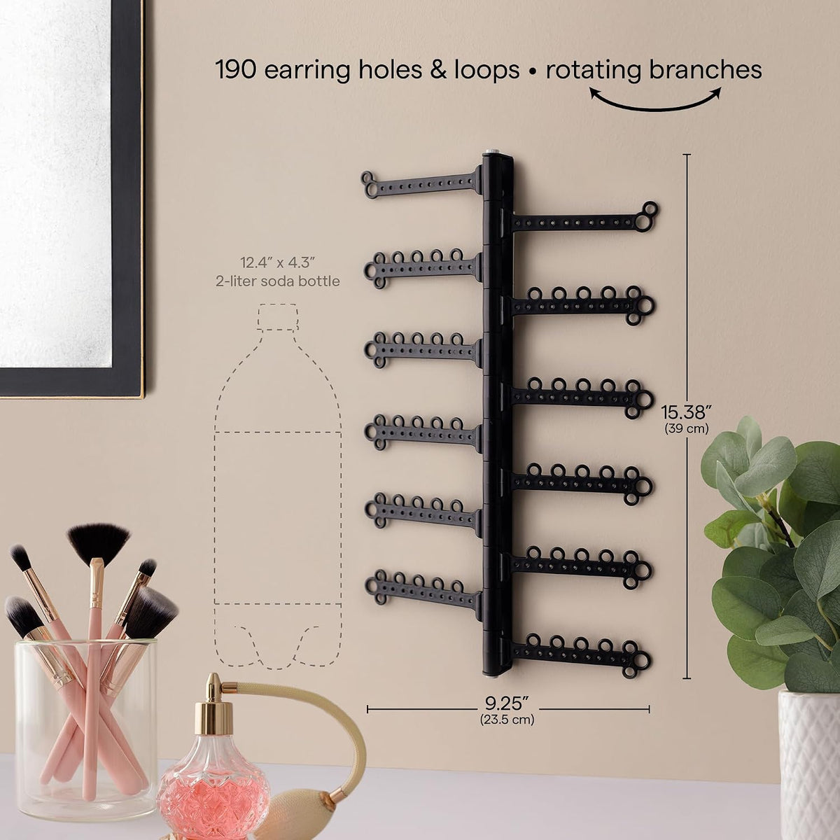 12-Tier Hanging Wall Jewelry Organizer, Earring,Necklace,Ring Holder-Black