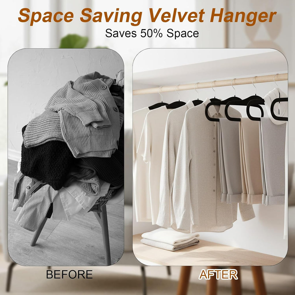 Velvet Hangers Non Slip,Pants Hangers for Closet (Black,20 Pack)