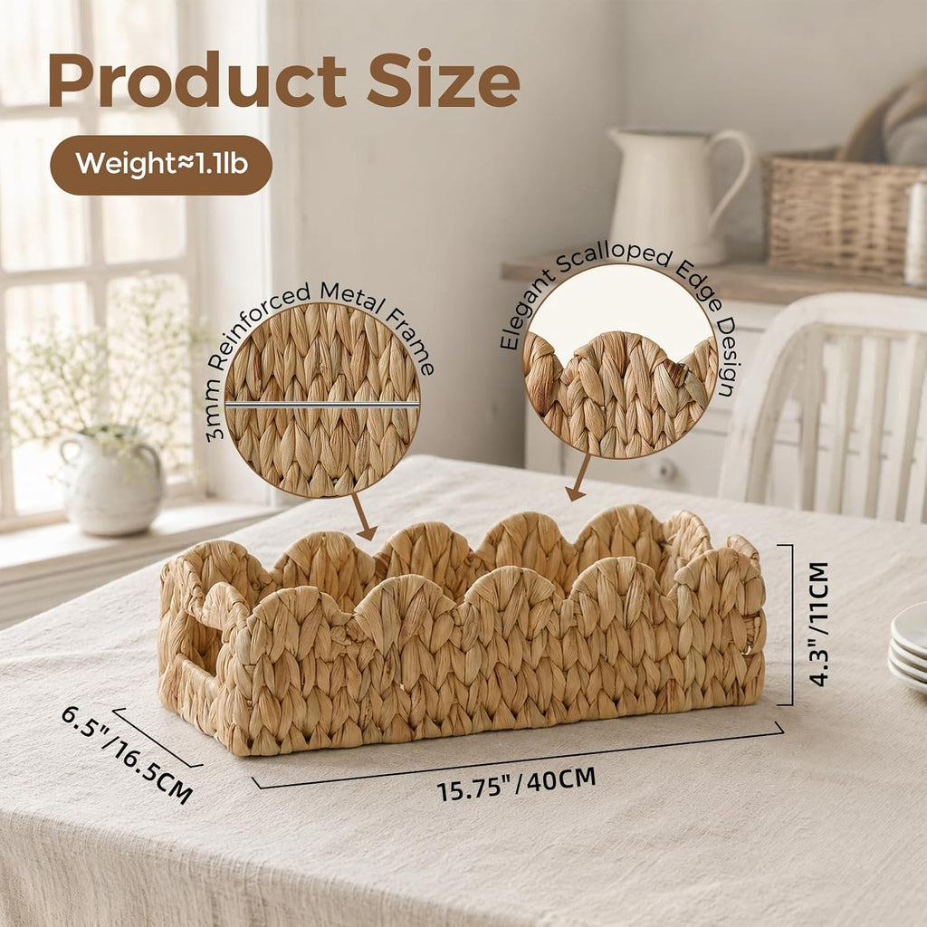 2 Pack Scalloped Water Hyacinth Toilet Tank Basket for Bathroom Decor