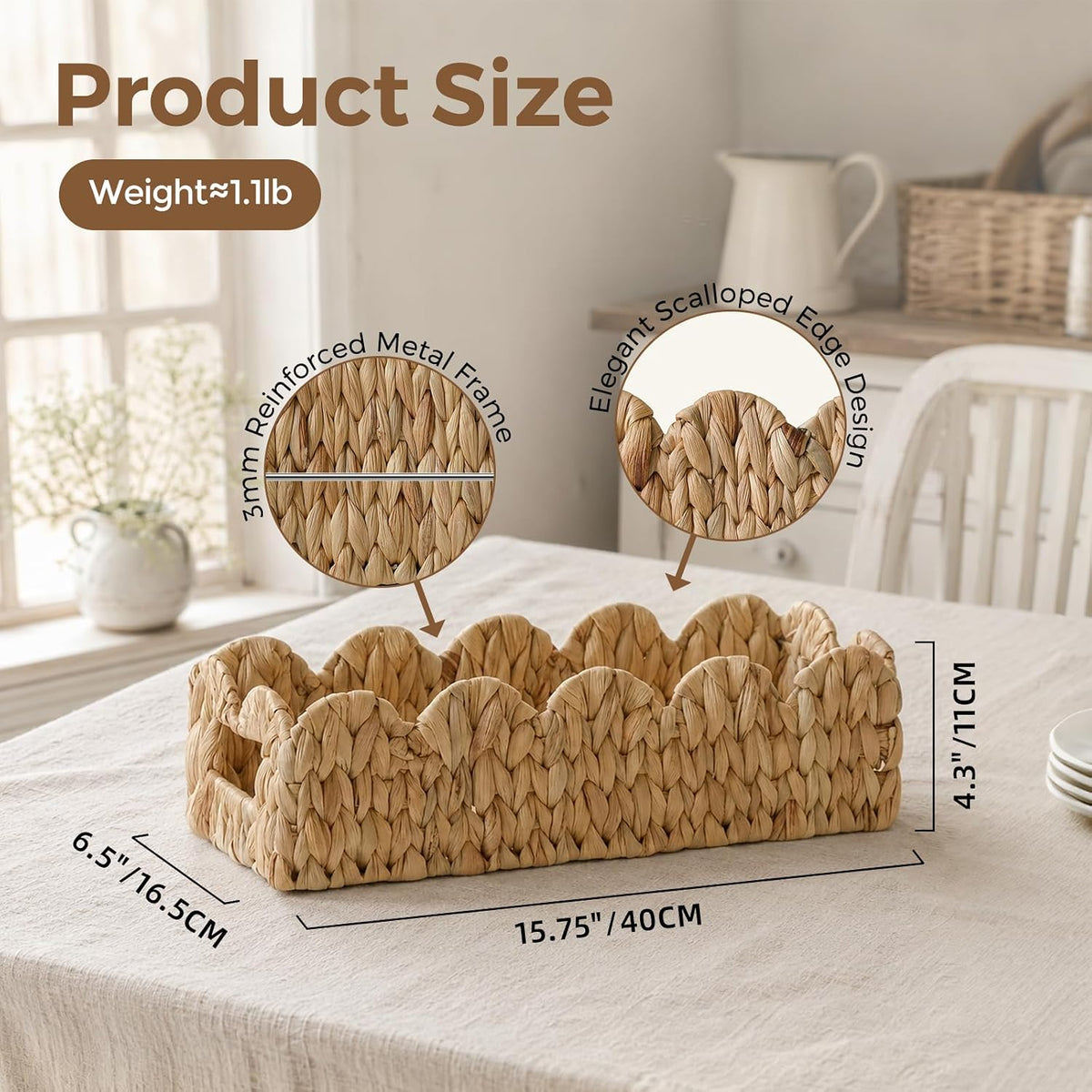 2 Pack Scalloped Water Hyacinth Toilet Tank Basket for Bathroom Decor