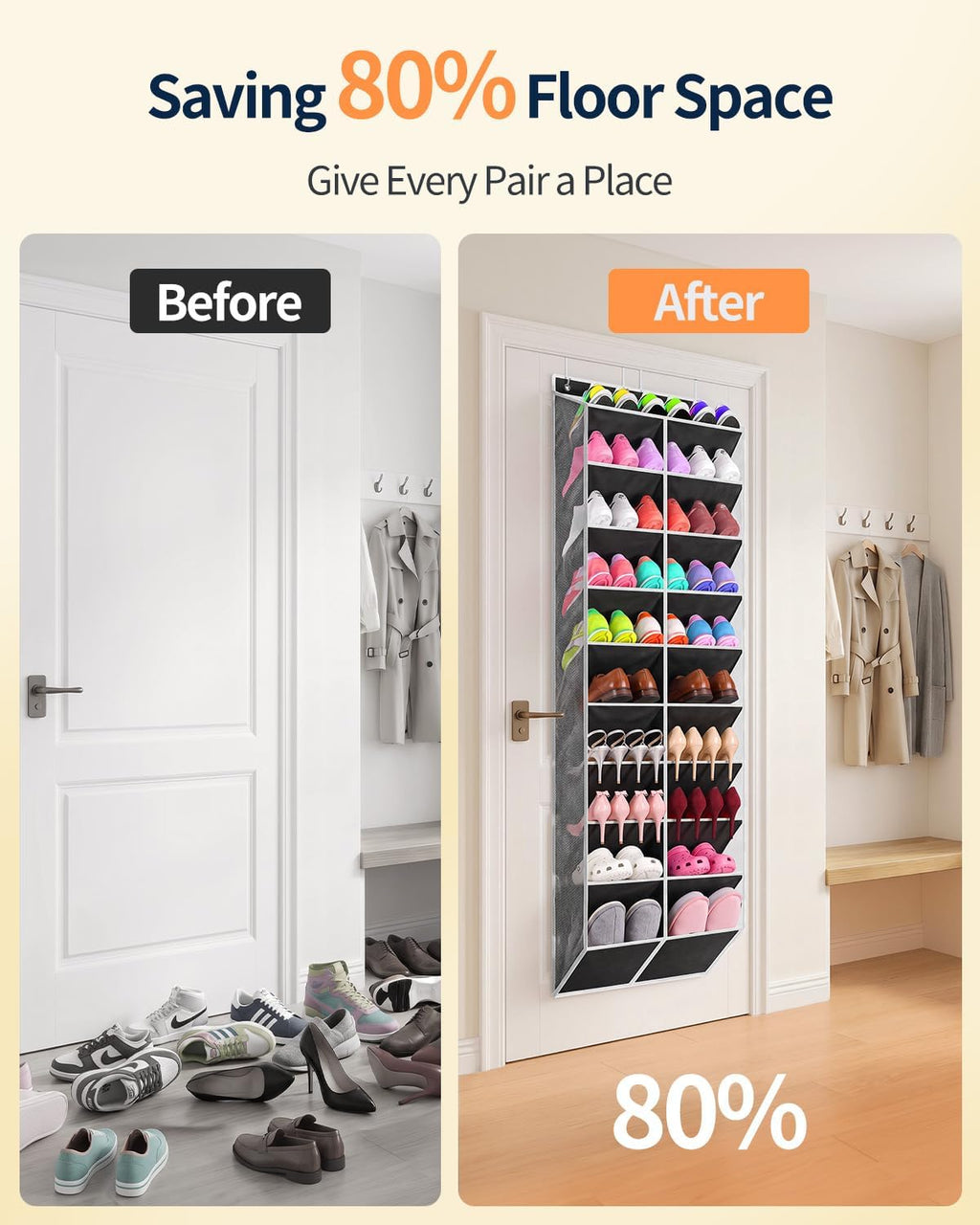 Yecaye 10 Tier Widen Over the Door Shoe Organizer for 20-30 Pairs, Black