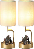 Dreamholder Table Lamp with 3 USB Charging Ports, Modern Desk Lamp with AC Outlet and Phone Stands, Perfect Bedside Lamp for Bedroom, Living Room, Office (Pack of 2), Gold