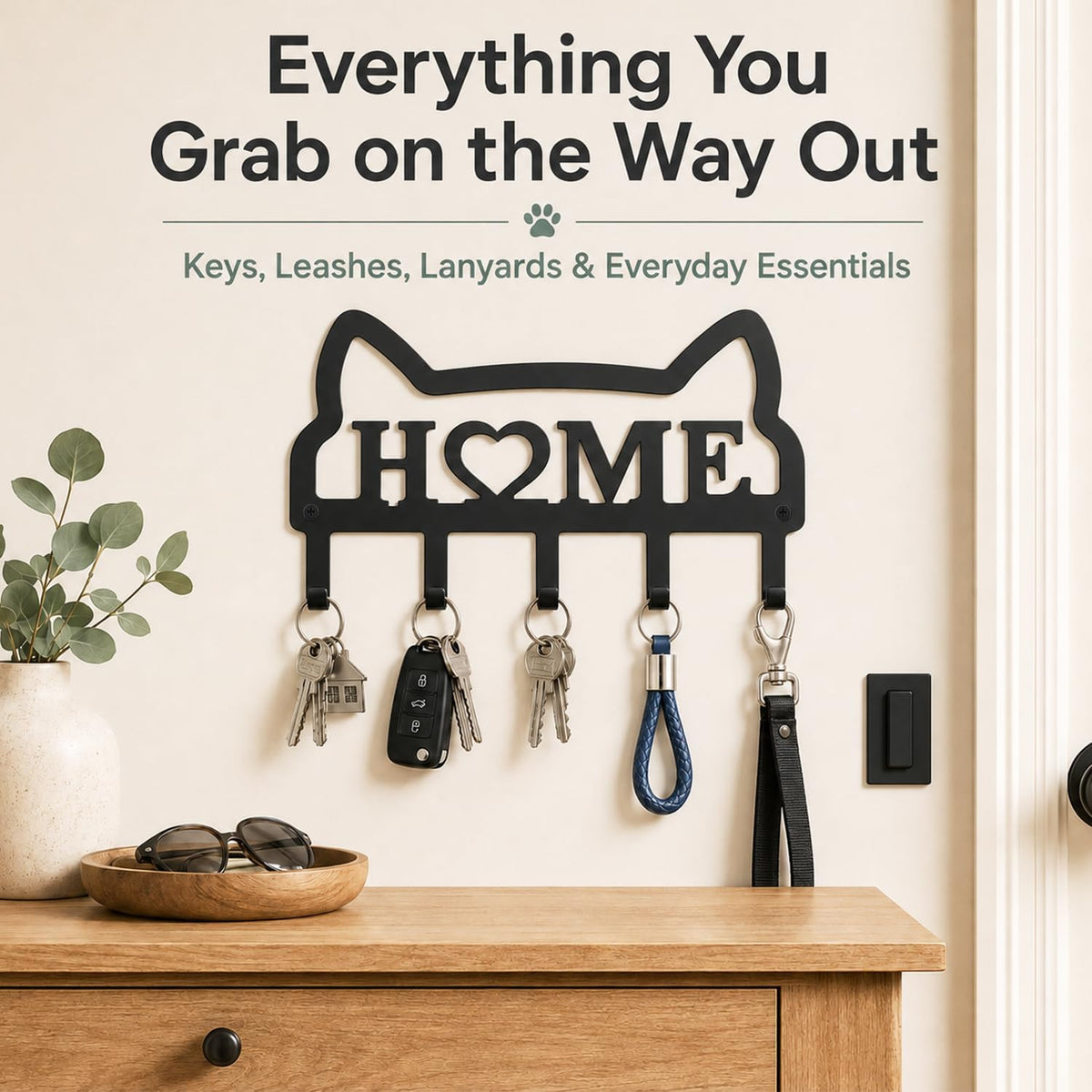 Cat Key Holder for Wall, Metal Key Rack with 5 Hooks, Cute Cat-Shaped Wall Mounted Key Organizer, Decorative Key Hanger for Entryway, Hallway, Kitchen, Home Decor, Gift for Cat Lovers