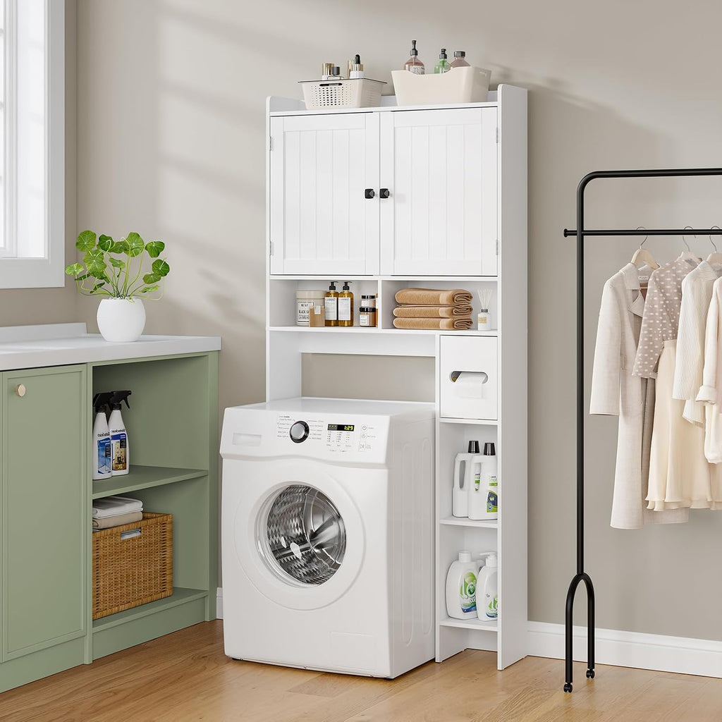 RRX Over The Toilet Storage Cabinet, Bathroom Above Organizer (Milky White)