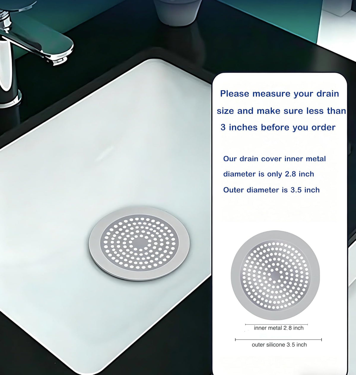 Shower Drain Hair Catcher 3.5 inch Sink Hair Stopper Drain Cover Small
