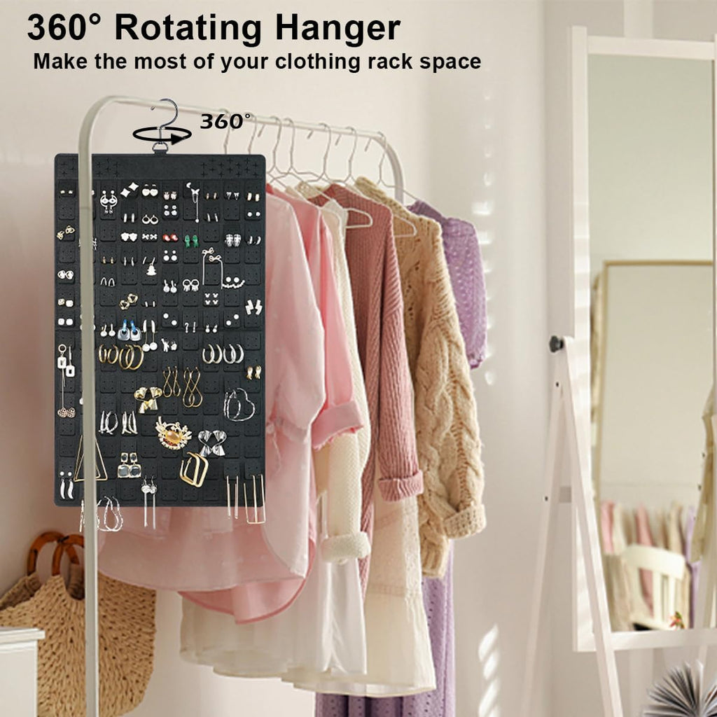 Earring and Necklace Organizer, Dual Sided Hanging Jewelry Organizer with Hanger for Closet,Over Door Large Capacity Holder 300 Earrings+30 Necklaces, Sturdy Felt Material,Gift Ready,1 Pack