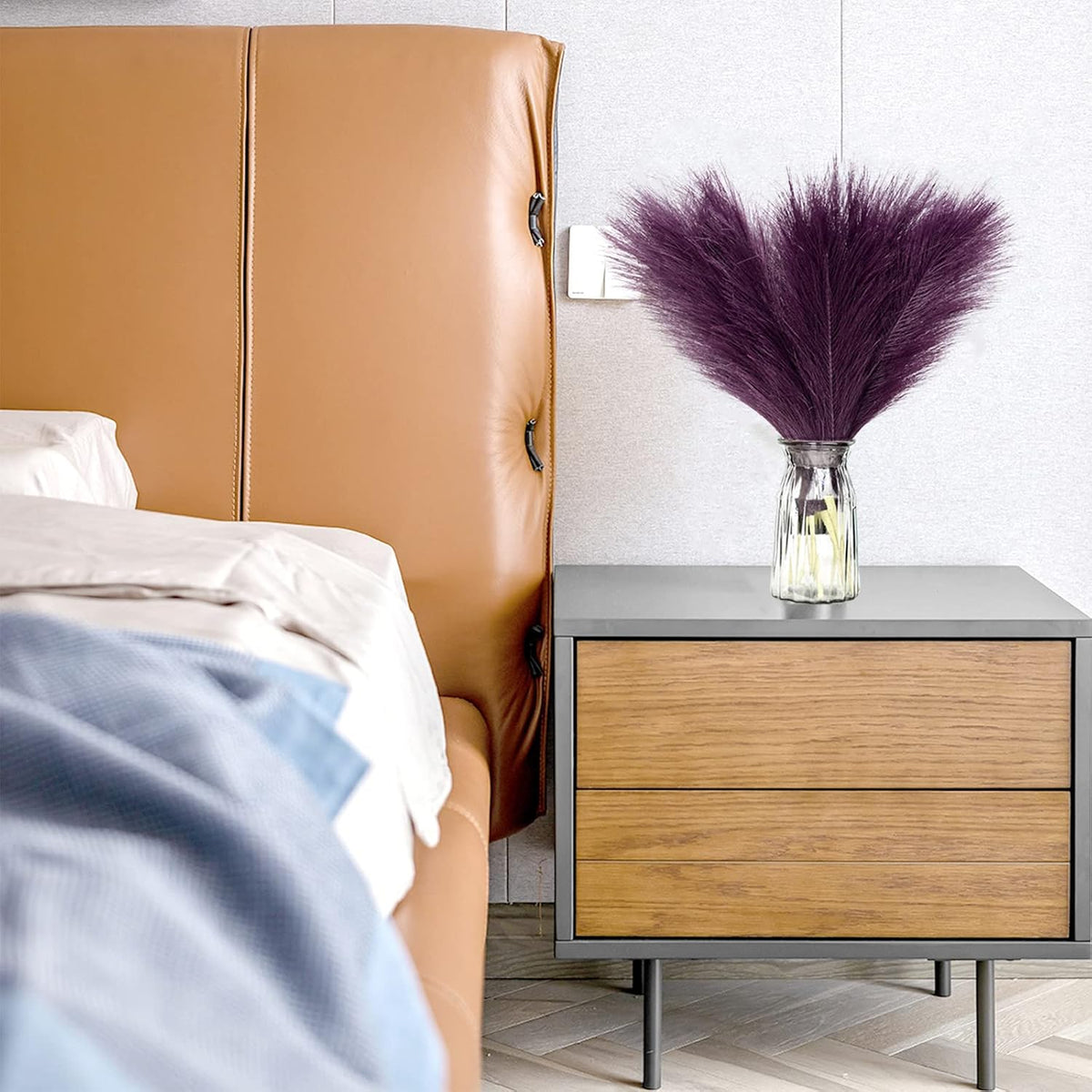 Faux Pampas Grass, 6 Stems Artificial Pampas Grass Decor Flurry Pompous Grass for Small Vase Boho Home Decor/Wedding Arrangements/Rustic Decor 18''/45cm (Purple)