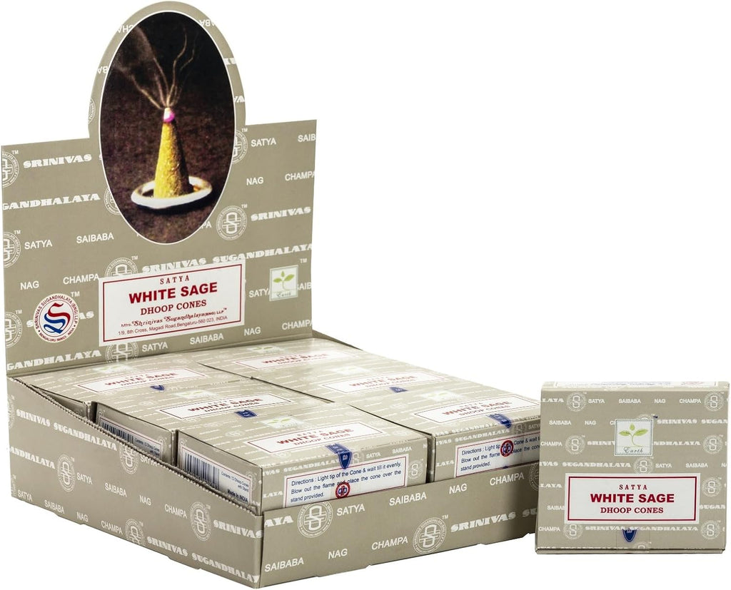 Satya Sai Baba White Sage Original Earth Marked Natural Masala Incense 144 Dhoop Cones in Pack of 12 Boxes | Best for Prayer, Meditation and Relaxation