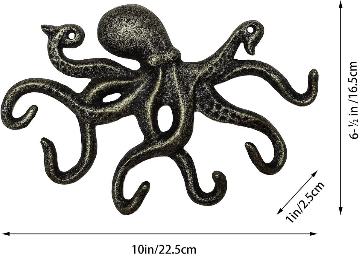 Cast Iron Octopus Wall Hook, Decorative Hooks, 2Pcs, Bronze