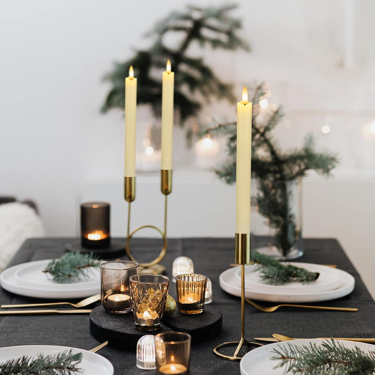 Real Wax Flameless Taper Candles with Remote Timer,Battery Operated LED Candles Set with 3D Flickering Flame,9.6" Ivory Realistic Dripless Candlesticks for Wedding Home Decor,6 Pack