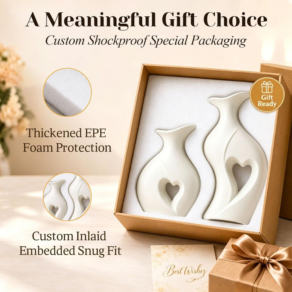 Heart Shaped Ceramic Vases Wabi Sabi Boho Flower Vase Set (White)