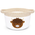 Highland Cow Gift Basket - Small Woven Cotton Rope Organizer Basket for Nursery, Pet Toys & Baby Shower, Foldable Decorative Bin with Handles (7.8x6in)