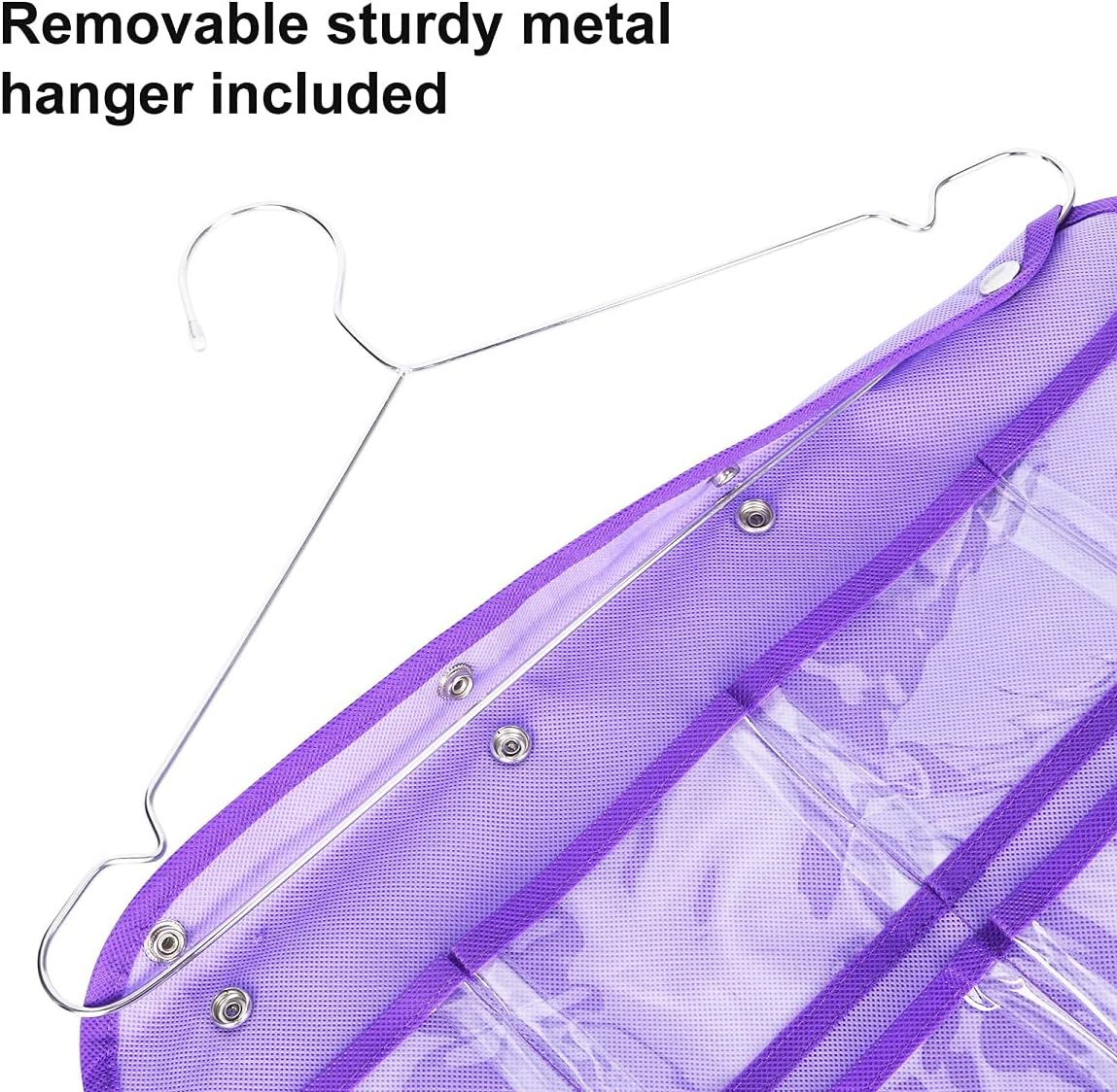 Dual Sided Hanging Organizer for Jewelry Makeup Storage Closet Organizers for Bows Socks Underwear with 42 Clear Pockets (PURPLE)