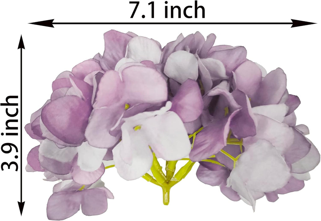7.1''Light Purple Hydrangea Artificial Flowers,10Pcs Artificial Silk Hydrangea Heads,81 Petals Faux Flowers Heads with Stems for Home Wedding Baby Shower Decor(Light Purple)