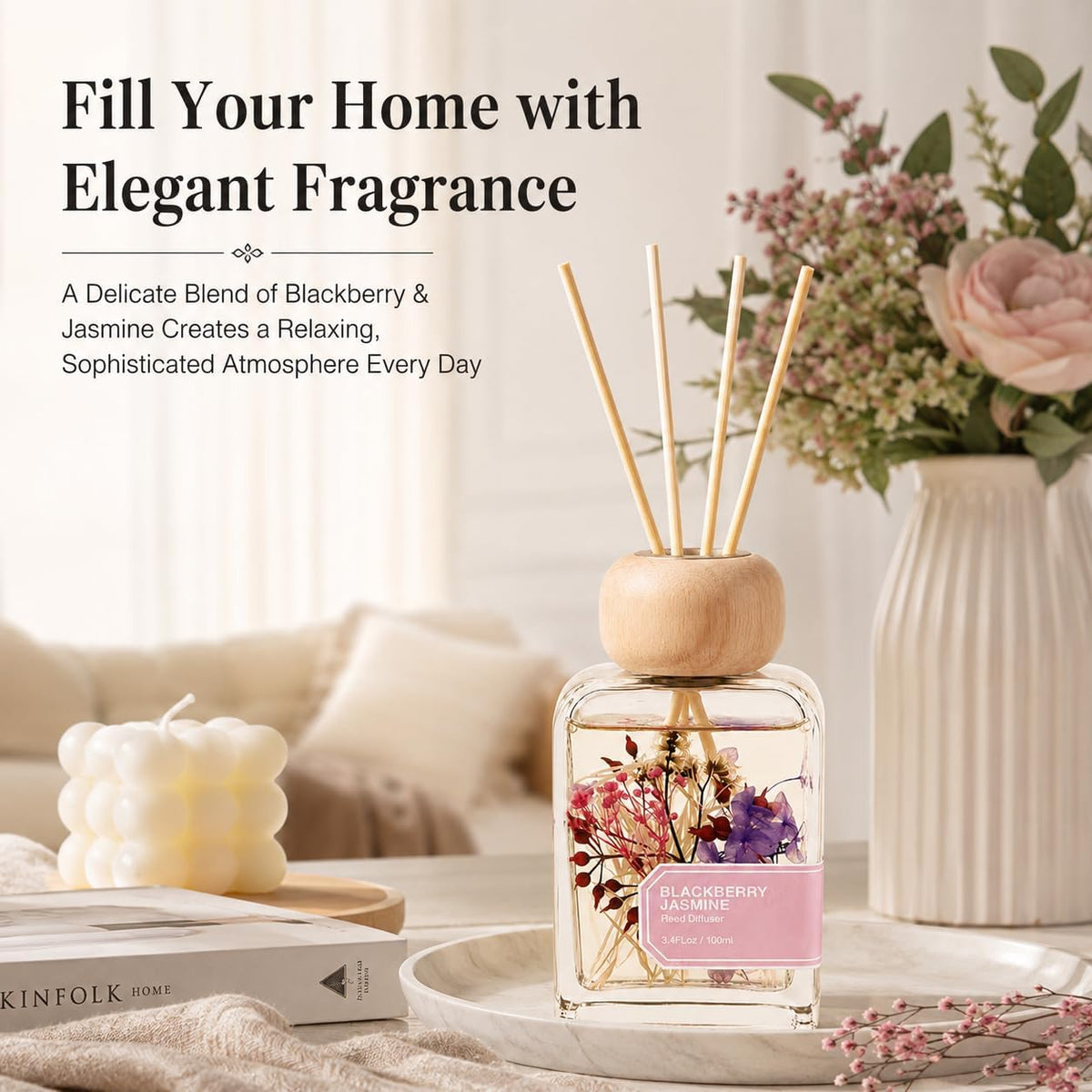 BlackBerry Jasmine Reed Diffuser, 3.4fl oz Room Diffuser Gift Box