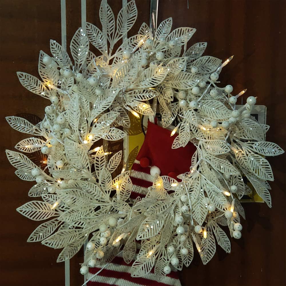 LED Mini Lights with Timer Christmas Lights 18ft 50 LED 8 Modes Battery Operated String Lights White Wire for Indoor Outdoor Wreath Wedding Party Garden Home Decor, Waterproof, Warm White