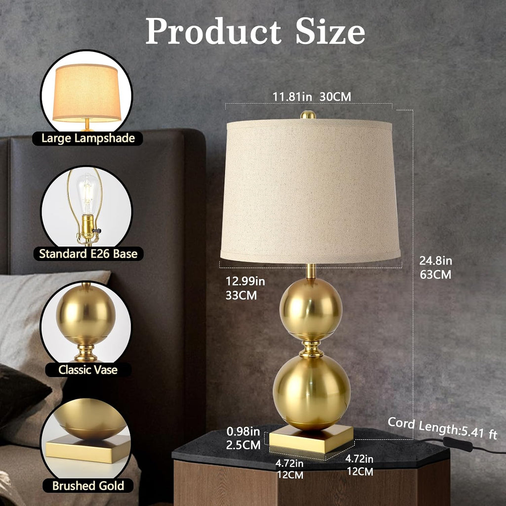 Ziqqeelam 24.8" Gold Tall Table Lamp, Contemporary Table Lamps Single for Living Room, Vase Modern Buffet Table Lamp Single for Bedroom, Nightstand, Bedside, End Table, Entry Way