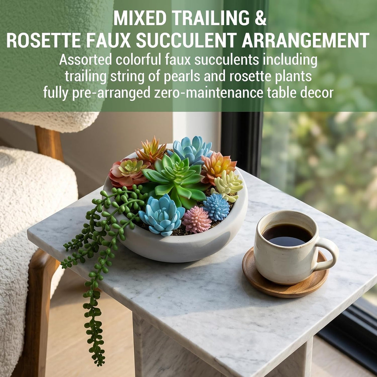 MyGift 8-Inch Artificial Succulent Arrangement in Gray Concrete Planter