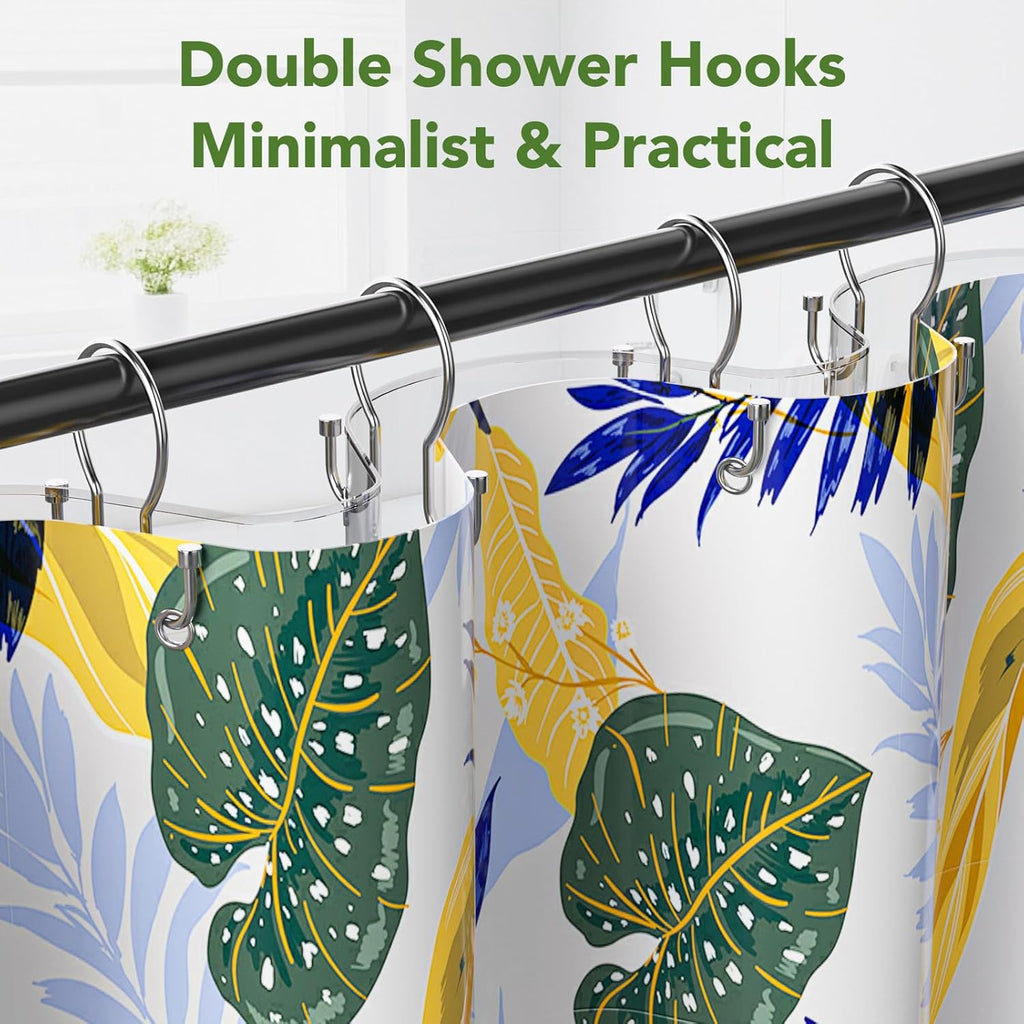 Goowin Shower Curtain Hooks, Simple Shower Curtain Rings, Sturdy Shower Curtain Hangers, Double Hook Shower Curtain Hooks, Smooth Gliding Metal Shower Hooks for Shower Curtain (Chrome, 12 Pack)