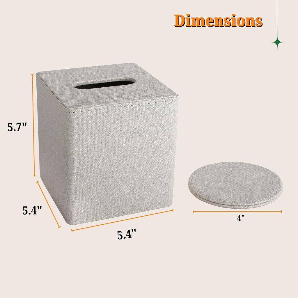 LAMOTI PU Leather Tissue Box Cover Square with Matching 4" Coaster