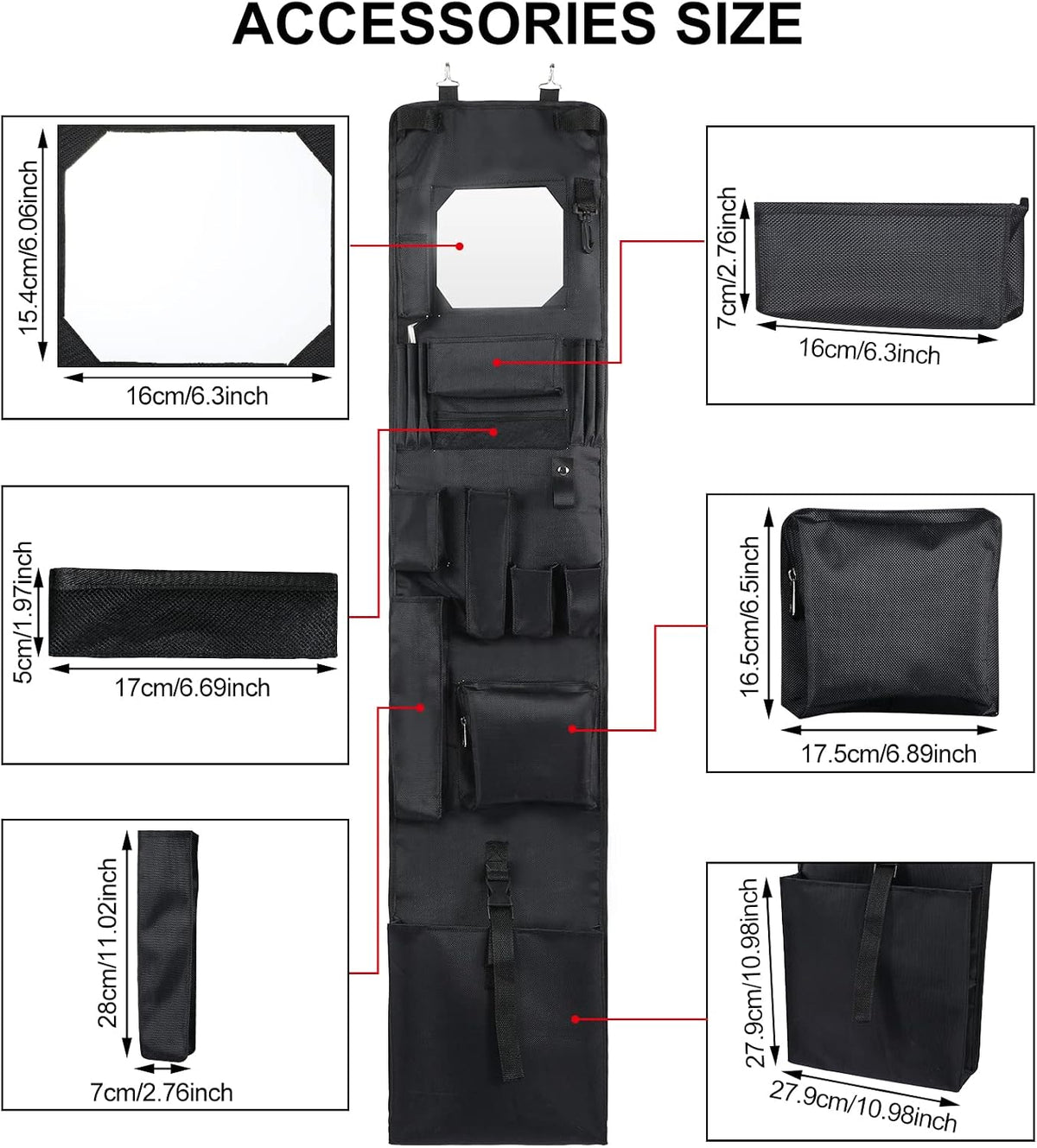 Woanger Locker Organizer Police Locker Hanging Organizer Mirror,Black,1 Pcs