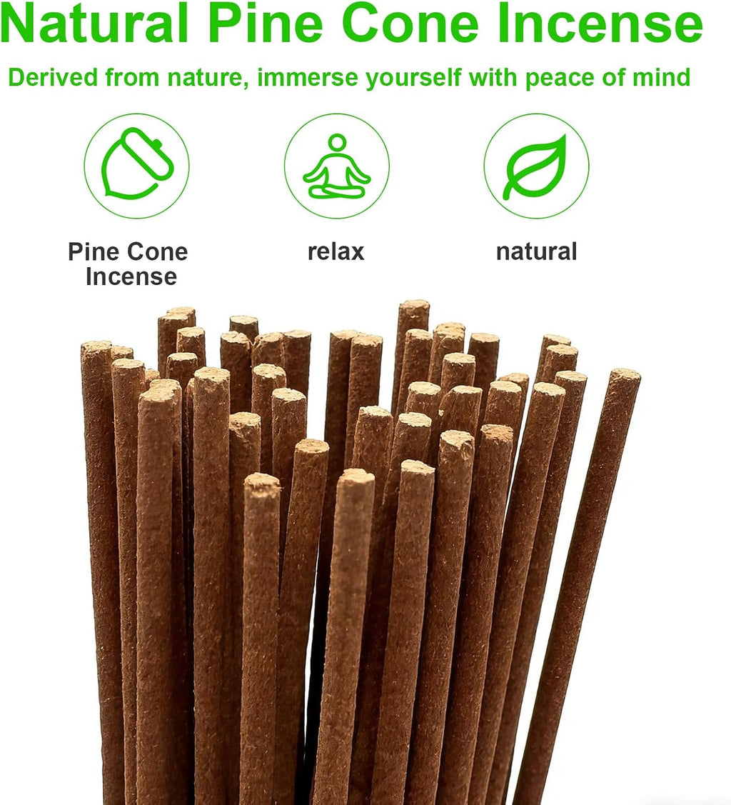 Pine Cone Incense Sticks, Natural-Handmade Low Smoke Natural Charcoal Free Non Toxic Temple Aroma Aromatherapy Meditation Calming Stress Relief Relaxation Yoga Zen, Approx 150 Count 3 Pipe