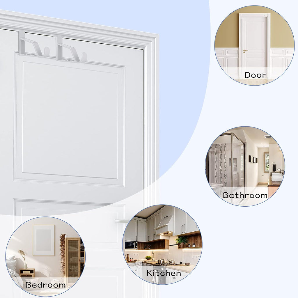 Space Saving Plastic Over Door Hooks Door Hanger Hooks Multi Hanging Storage Organizers Door Hangers Door Towel Hooks for Coats, Towels, Bags, Hats, Scarves Home Accessories (White,4 Pieces)