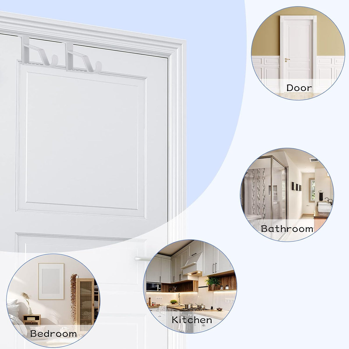 Space Saving Plastic Over Door Hooks Door Hanger Hooks Multi Hanging Storage Organizers Door Hangers Door Towel Hooks for Coats, Towels, Bags, Hats, Scarves Home Accessories (White,4 Pieces)
