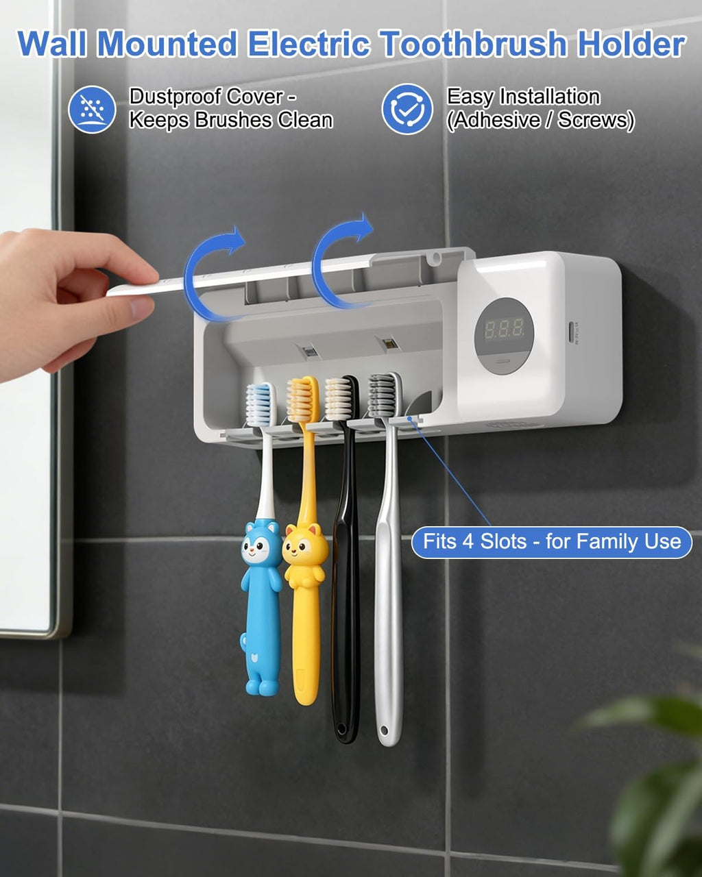 UV Toothbrush Sanitizer with Holder 4 Slots, Toothbrush & Razor