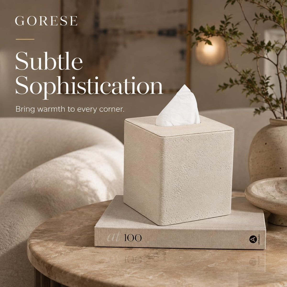 GORESE Travertine Look Tissue Box Cover Square,PU Leather Tissue Box Holder