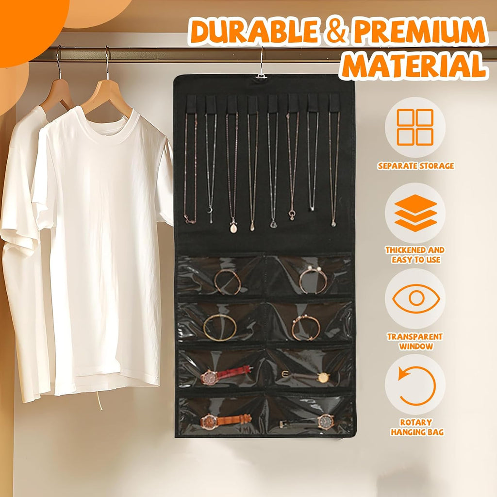 48 Pockets Hanging Jewelry Organizer with Necklace Straps
