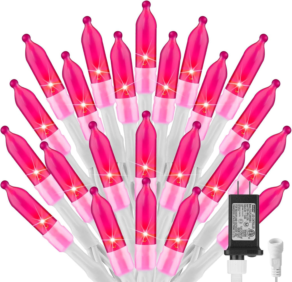 2 Pack Pink Christmas Mini Lights, Total 78Feet 200LED Pink String Light with 8 Lighting Modes, Connectable Valentine's Lights for Indoor Outdoor Valentine's Day Garland Wreath Holiday Decorations