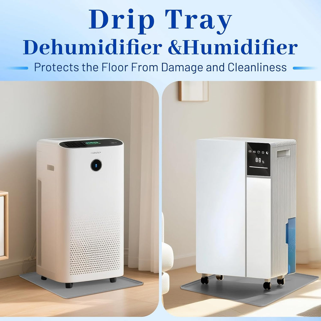Dehumidifier Drip Mat- 23.6'' x 19.7'' x 0.78'' Silicone Humidifier Drip Tray,Non-Slip,Spill-Proof,Water proof Dehumidifier Drip Pan, Ideal for Portable Air Conditioner,Ice Maker,Water Cooler-Grey