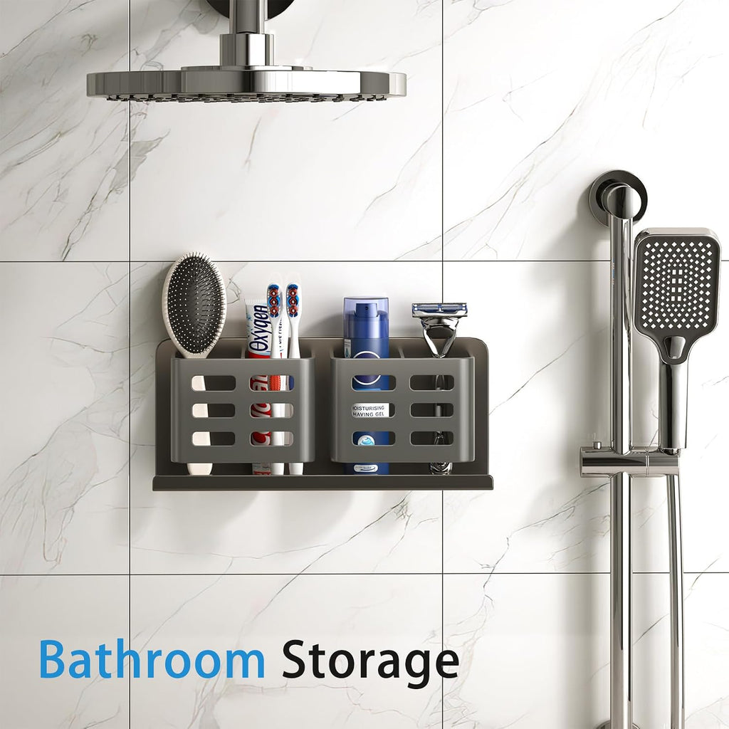 Aluminum Toothbrush Holder， Wall-Mounted，Bathroom Rack，4 Slot，Grey