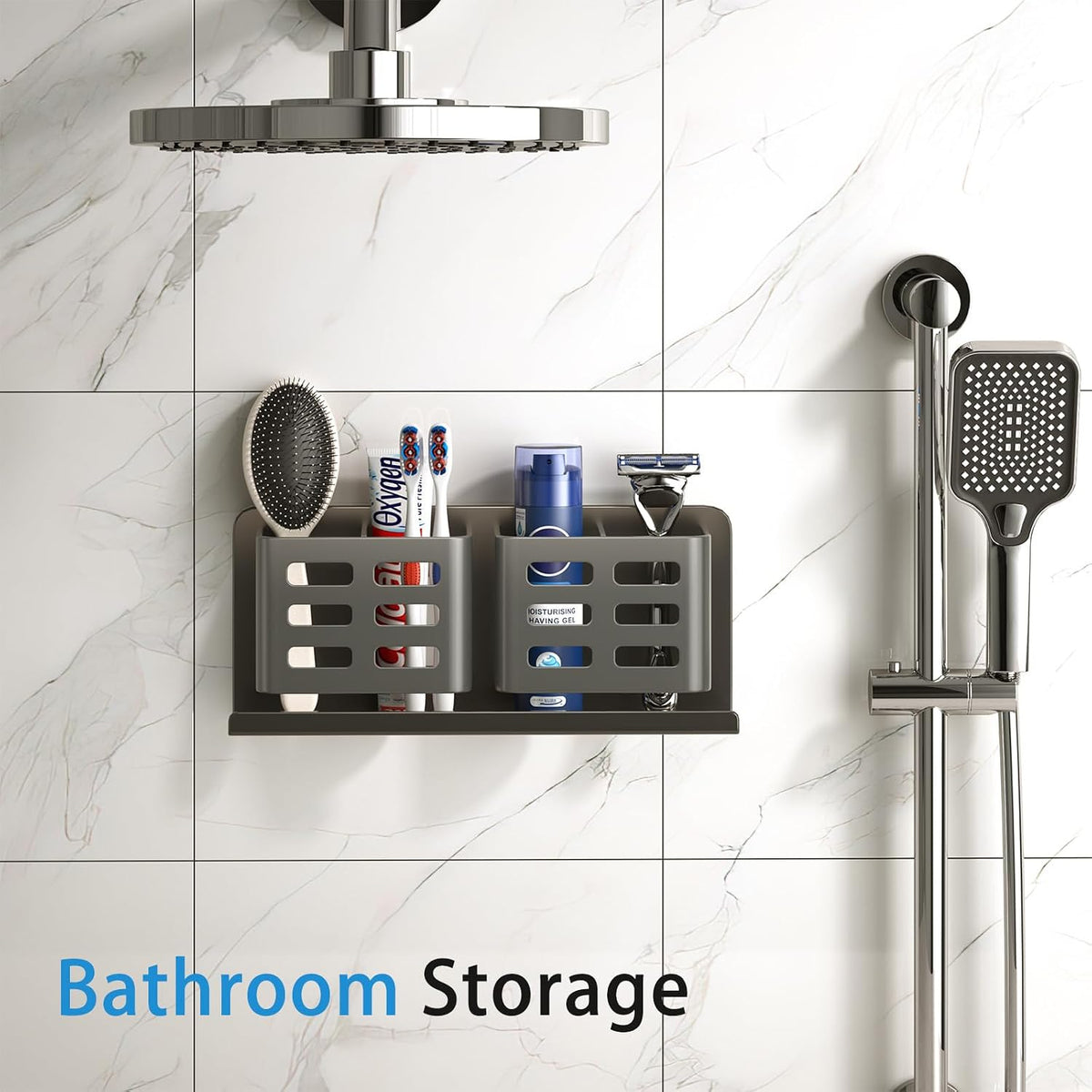 Aluminum Toothbrush Holder， Wall-Mounted，Bathroom Rack，4 Slot，Grey