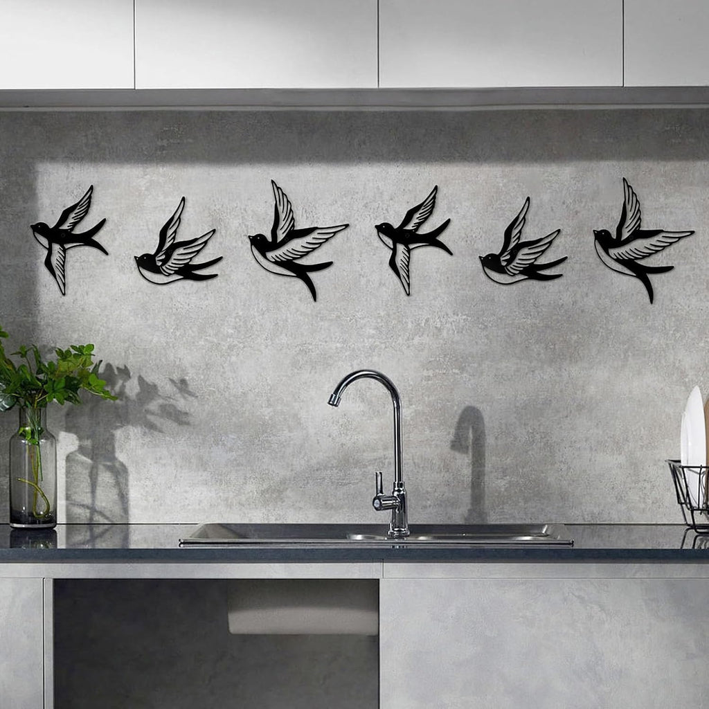ESTART Metal Birds Wall Decor, 3 Pcs Black Birds Metal Wall Art