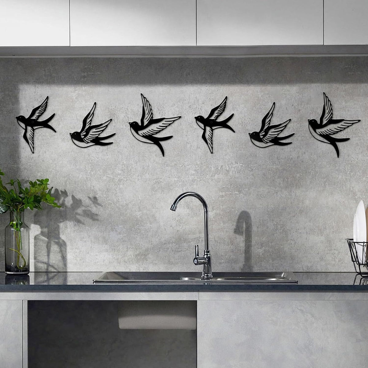 ESTART Metal Birds Wall Decor, 3 Pcs Black Birds Metal Wall Art