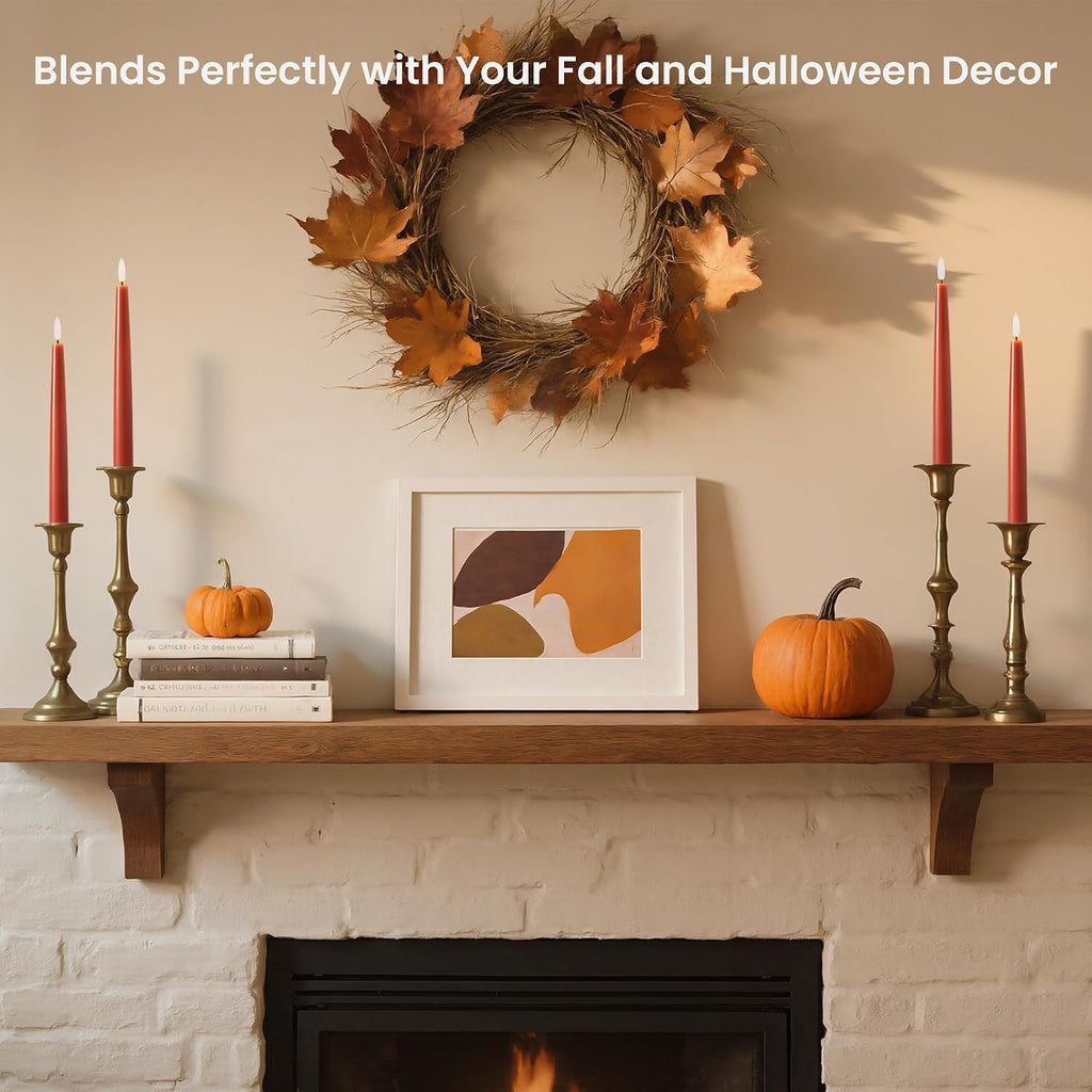 Fall Taper Candles Flameless Burnt Orange Candle Sticks, Terracotta, 3 Pack