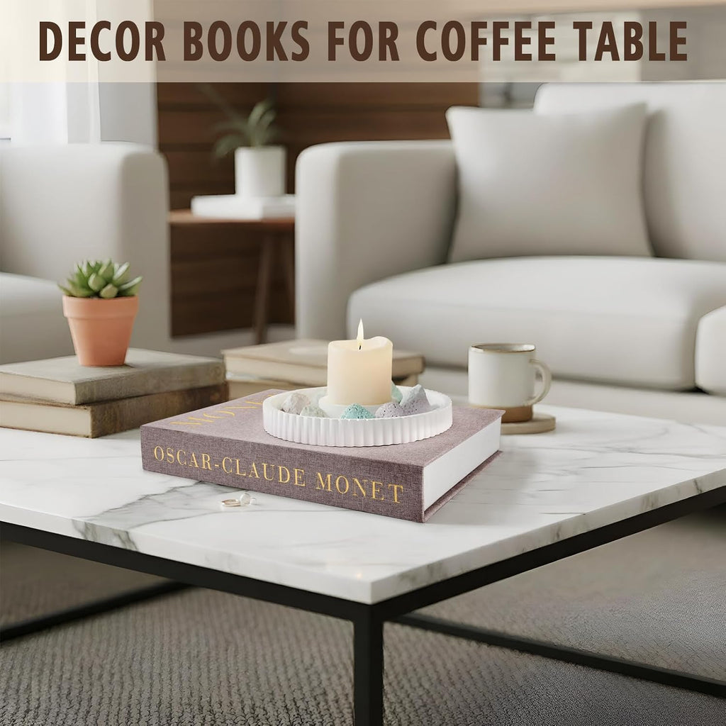 Decorative Book Set with Tray, Linen Coffee Table Books Decor